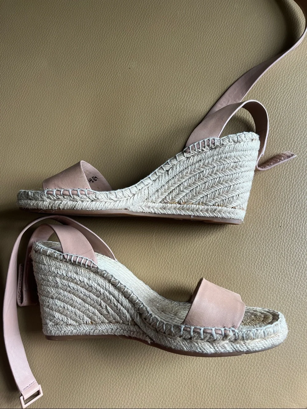 Tory Burch Tan Leather Bima 2 Espadrille Wedge Ankle Strap Sandals SZ 8 EUC